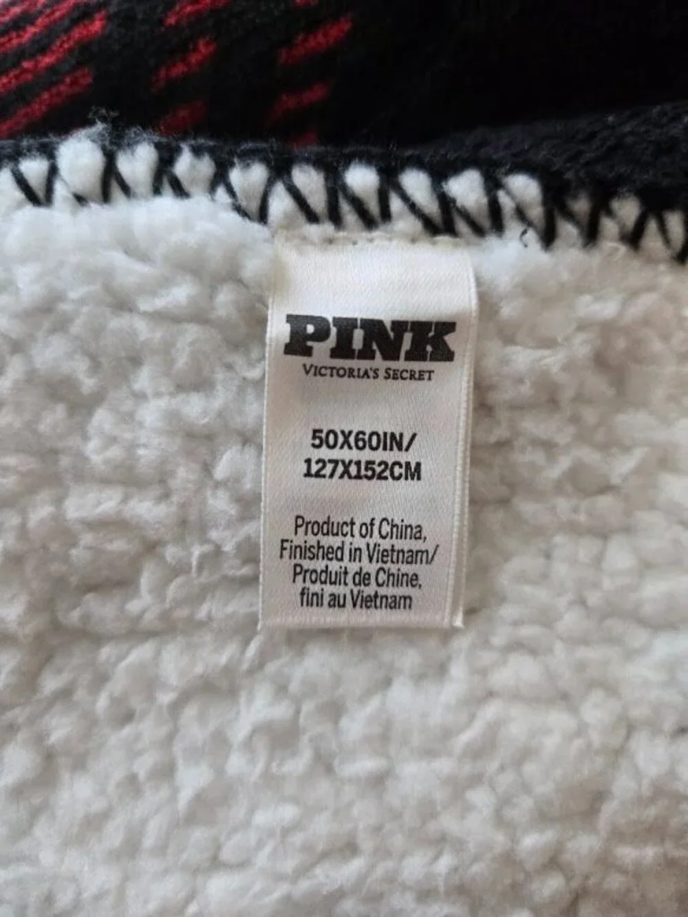 Victoria’s Secret PINK Red Black Plaid Sherpa Throw Blanket 50x60 Cozy Soft